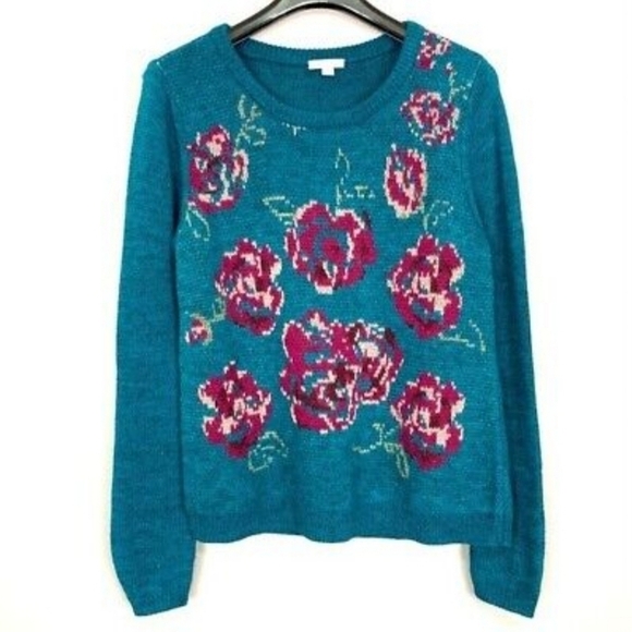 Garnet Hill Roses Wool Alpaca intarsia Sweater S - Picture 1 of 8